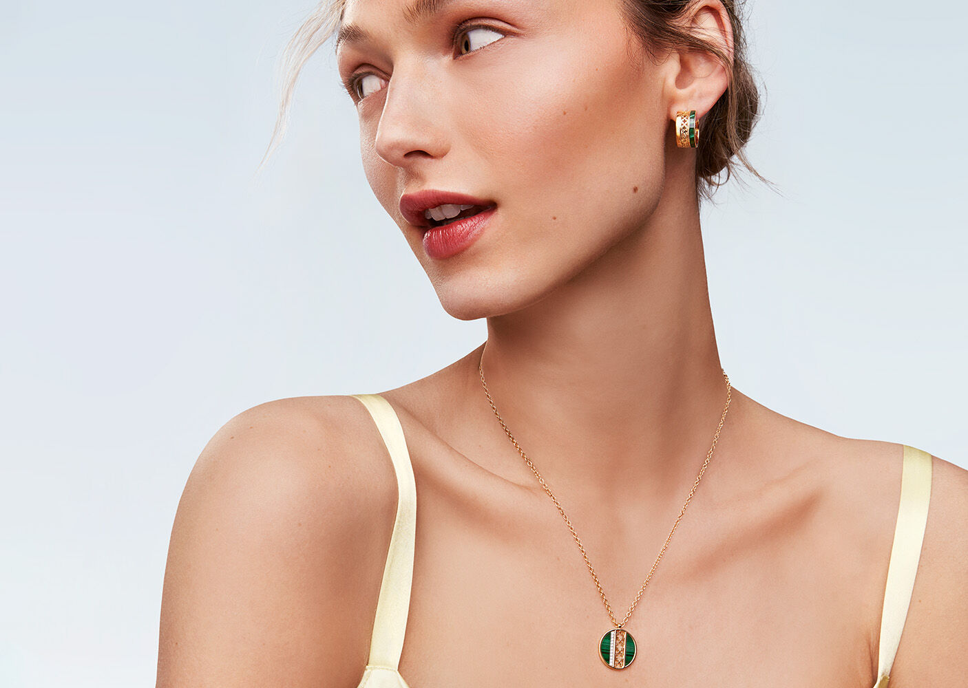 Girl wearing necklace best sale